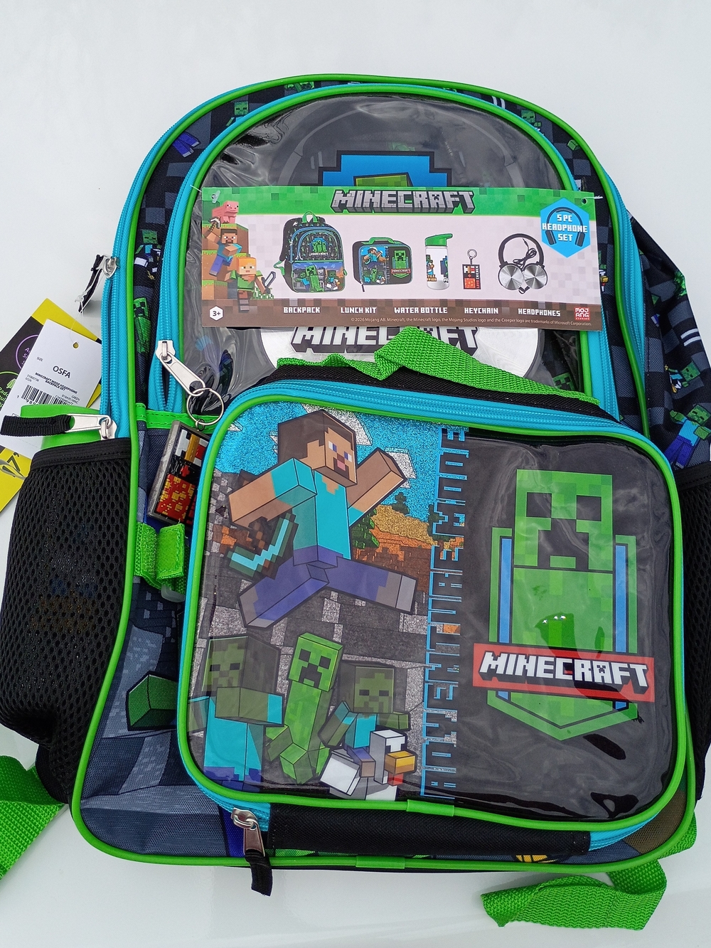 Minecraft Kids Backpack Set in Green and Blue